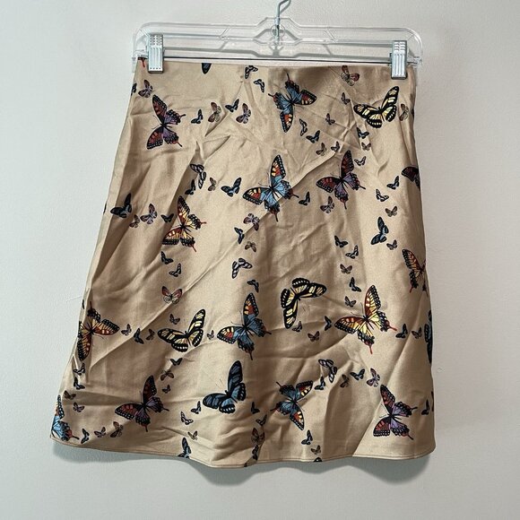 CAMI NYC Aviva Butterfly-Print Silk Charmeuse Mini Skirt In Beige Size Small - Picture 5 of 8